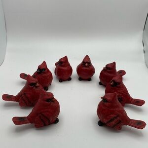 Set of 8 Red Cardinal Figurines Small Resin Bird Statues Winter Home Decor
